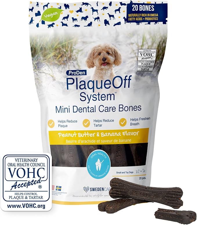 ProDen PlaqueOff Dog Dental Bites - Mini Bones - Peanut Butter & Banana - 340g