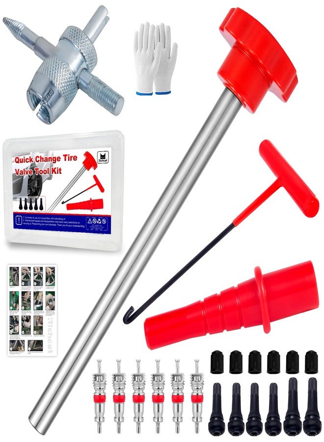 Richcat Quick Change Tire Valve Tool Kit,Tire Valve Stem Core Quickly Replacement Tool Kit,Perfect Tool for Replacing Leaky Valves in Cars,ATVs,Trucks,Motorcycles, etc.with TR413/414 Valve,4-Way Valve Tool - Image 1