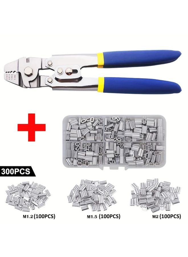 Steel Wire Rope Crimping Tool Set 1 Plier 300 Sleeves Cable Crimping Diameter 2 2mm - Image 1