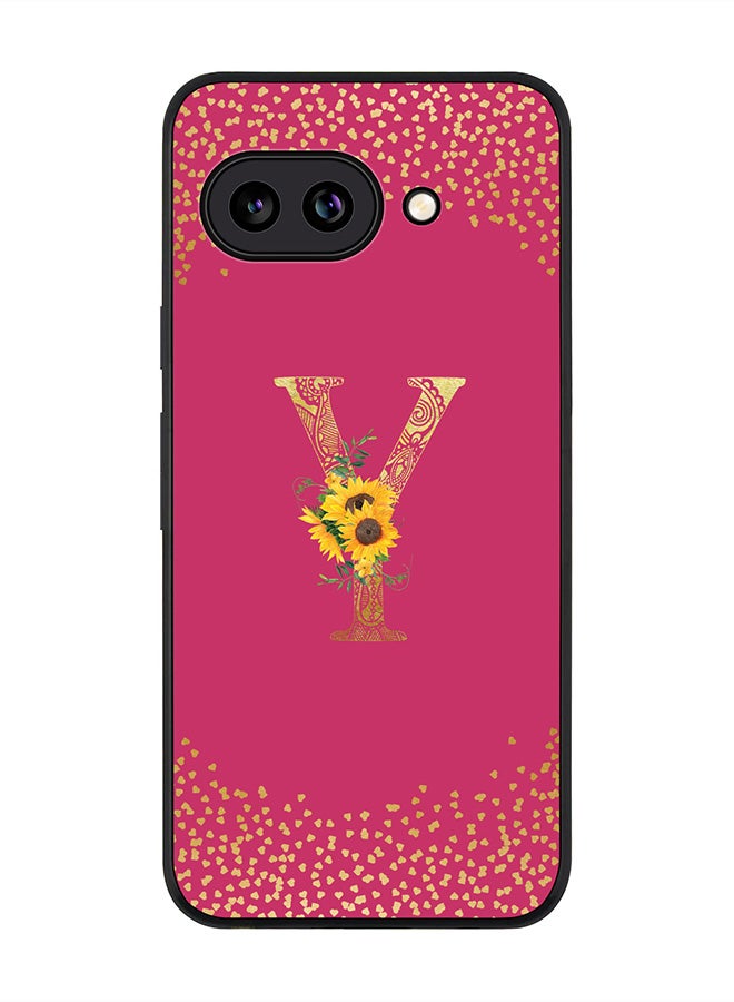 For Google Pixel 9a Case,Slim fit Camera Protection, Shockproof Thin Phone cover  - Custom Floral Monogram - Y ( Deep Pink )