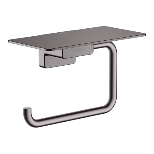 hansgrohe AddStoris Roll Holder with Shelf in Brushed Black Chrome 3-inch Accessories in Brushed Black Chrome, 41772340 - Image 1