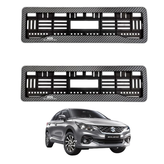 KSHEERI Baleno Number Plate Frames (Front and Rear) Cover Carbon Fiber Texture Lining Car Registration Plate Holders for Baleno (Set of 1) - Image 1