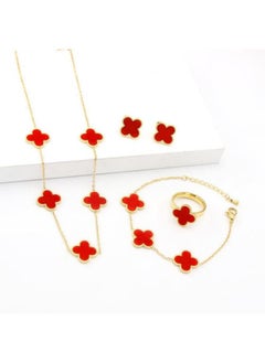 Generic Hot Four-leaf Clover Shell Suit Stainless Steel Pendant Accessories Necklace Bracelet Stud Earrings Jewelry Four Pieces Suit 