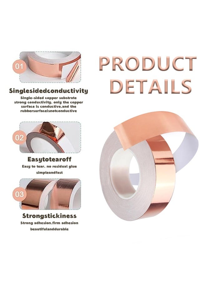 BIGTHREE Copper Foil Tape, 25 mm x 20m Single Sided Copper Tape, Outdoor Anti-Slug Copper Tape Rings, Copper Tape with Adhesive for EMI Shielding, Solder Paper Circuit, Electrical Repairs - Image 2