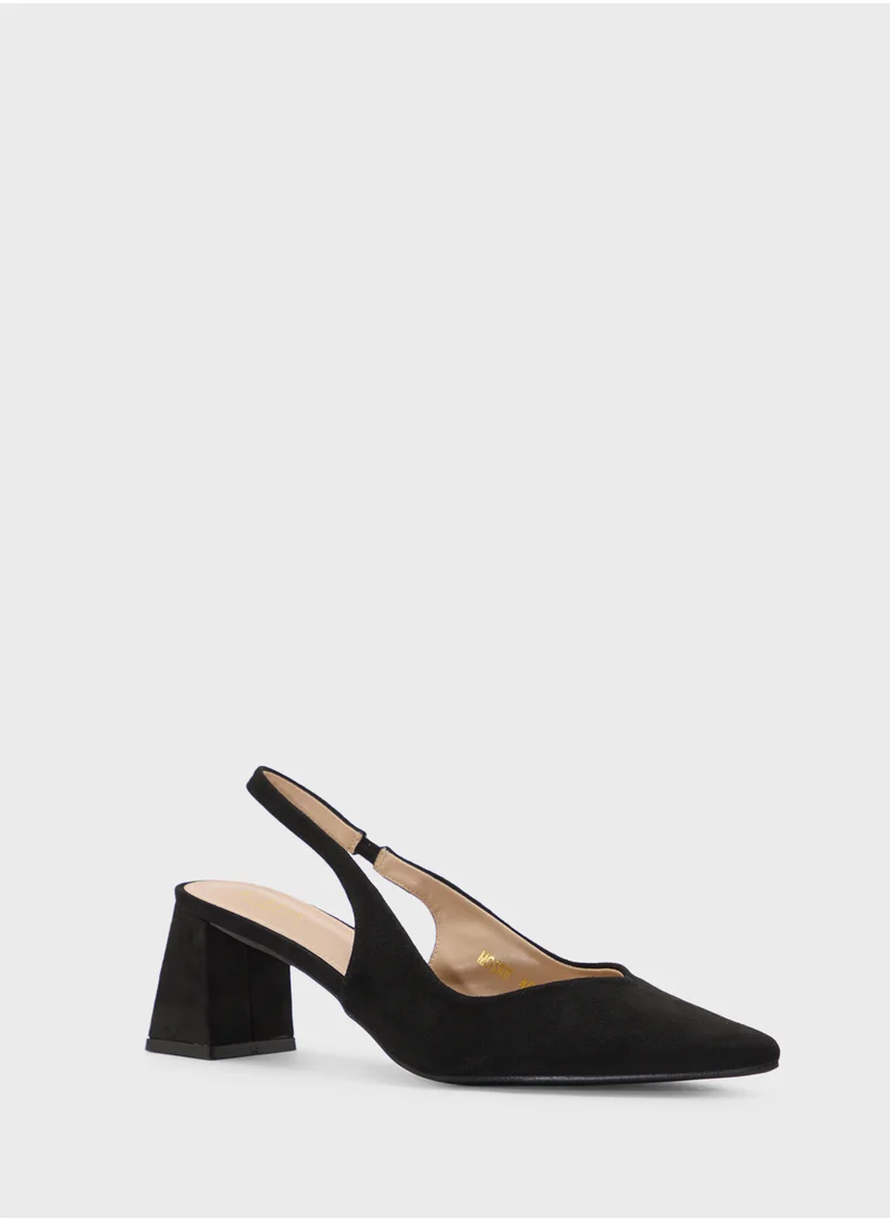 ELLA Tapered Block Heel Suede Sling Back Pump