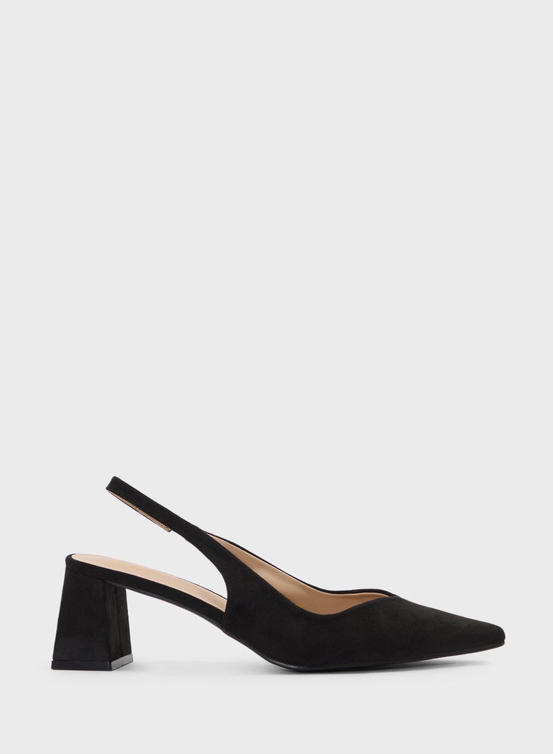 ELLA Tapered Block Heel Suede Sling Back Pump - Image 1