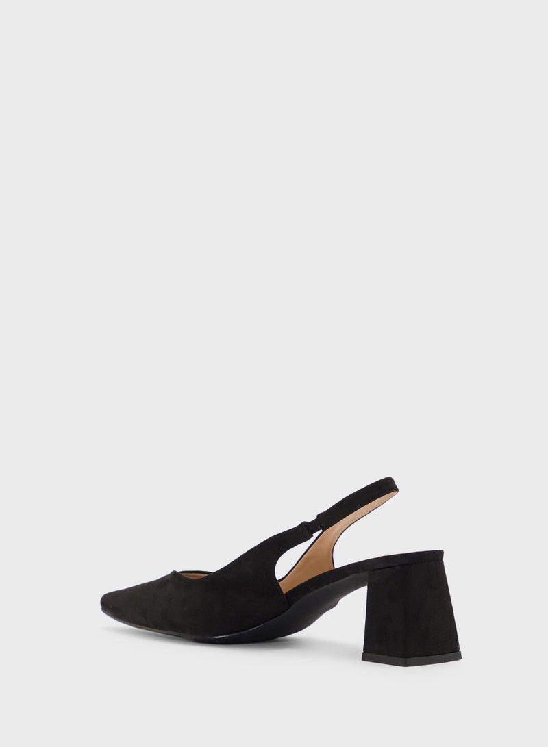 ELLA Tapered Block Heel Suede Sling Back Pump - Image 3