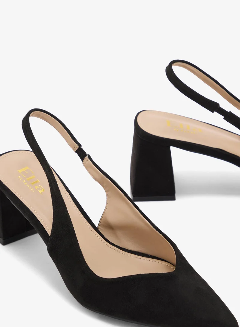 ELLA Black Tapered Block Heel Suede Sling Back Pump for Women | Best Price UAE