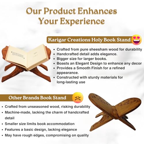 CRAFTY ESSENTIALS Wooden Hand Carved Holy Book Stand Figurine Brown12x5.5 inch 1 Piece - Image 5