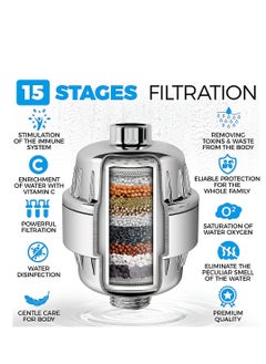 Excefore 15 Stage Shower Filter Shower Head Filter with Vitamin C Water Softener Reduces Dry Itchy Skin for Hard Water High Output Shower Water Filter to Remove Chlorine Heavy Metals and Other Sediments  - Image 3