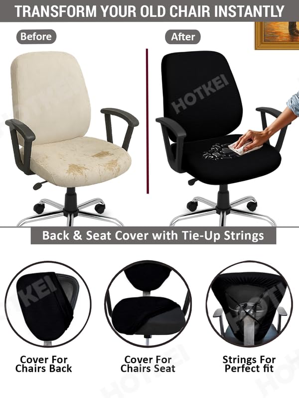 HOTKEI Black Dry Fit Office Chair Cover Set of 1 Water Resistant Seat Chair Covers 220GSM Fabric Stretchable Rotating Computer Chair Slipcovers Protector High Chair Cover for Office Desk Chair 2 Pcs - Image 5