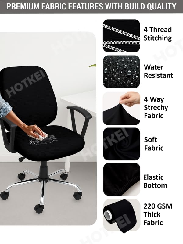 HOTKEI Black Dry Fit Office Chair Cover Set of 1 Water Resistant Seat Chair Covers 220GSM Fabric Stretchable Rotating Computer Chair Slipcovers Protector High Chair Cover for Office Desk Chair 2 Pcs - Image 2