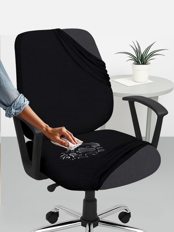 HOTKEI Black Dry Fit Office Chair Cover Set of 1 Water Resistant Seat Chair Covers 220GSM Fabric Stretchable Rotating Computer Chair Slipcovers Protector High Chair Cover for Office Desk Chair 2 Pcs - Image 1
