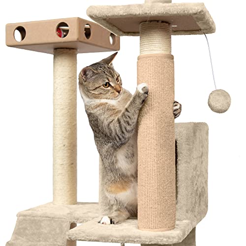 Furhaven Wrap Around Scratching Post Cover for Indoor Cats Fits Posts Up to 35 Diameter Durable Less Mess Tiger Tough Carpet Scratch Mat Cream Small - Image 1