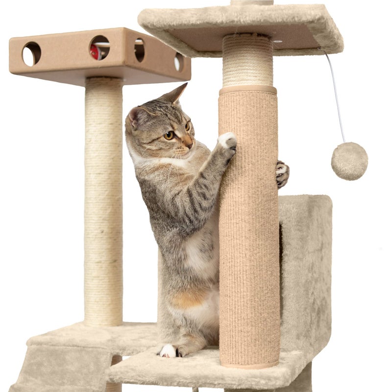 Furhaven Wrap Around Scratching Post Cover for Indoor Cats Fits Posts Up to 35 Diameter Durable Less Mess Tiger Tough Carpet Scratch Mat Cream Small - Image 2