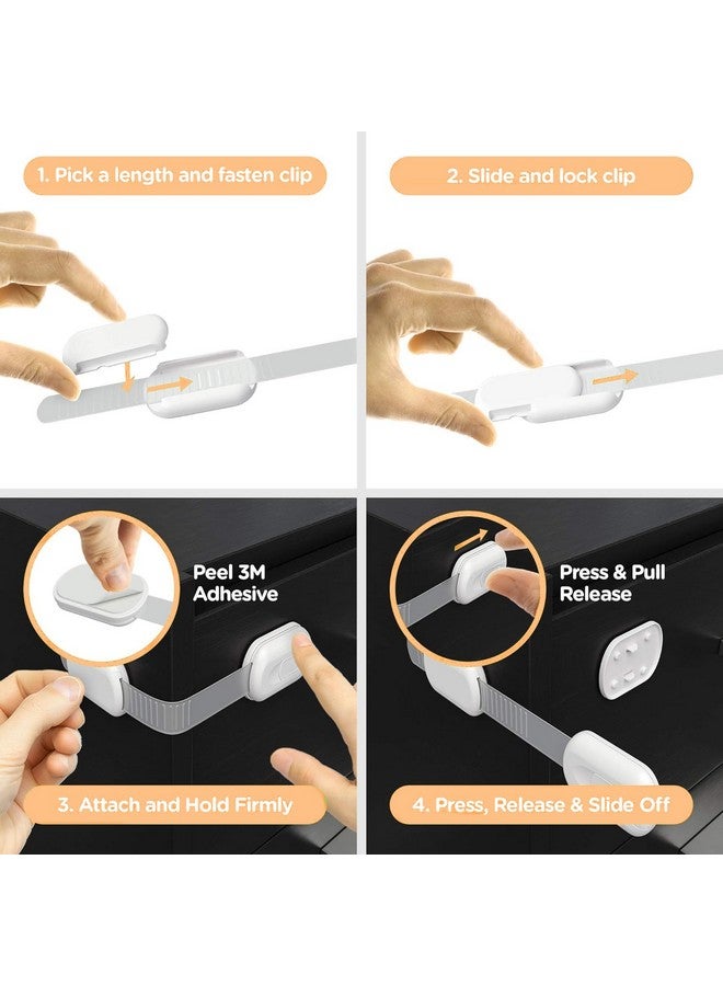 Tarkan Safety Cabinet Lock (8-Pack), Child Proofing Adjustable Door Latch For Drawers, Fridge, Furniture With 3M Adhesive (White) - Image 4