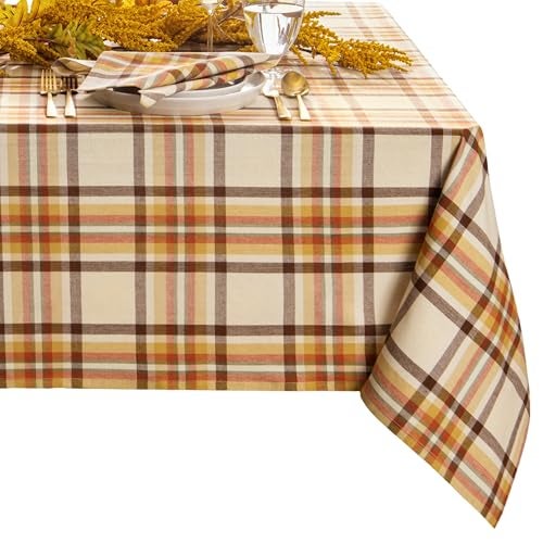 Elrene Home Fashions Russet Harvest Woven Plaid Cotton Tablecloth for FallThanksgiving 60X120 Rectangle - Image 1