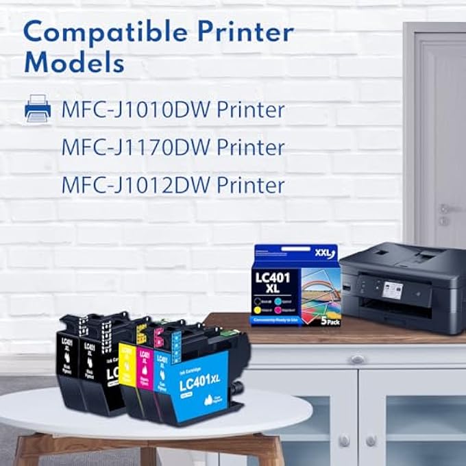 LC401XL 5PS HIGH YIELD INK CARTRIDGE REPLACEMENT FOR BROTHER LC401 401XL INK USE WITH MFC-J1010DW MFC-J1012DW MFC-J1170DW PRINTER (5 PACK, 2XBLACK CYAN MAGENTA YELLOW) - Image 3