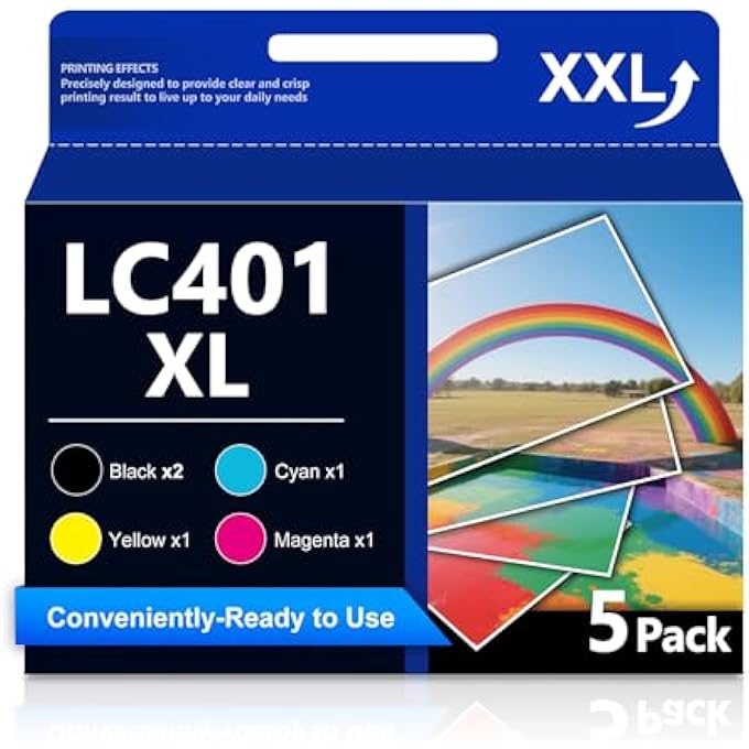 LC401XL 5PS HIGH YIELD INK CARTRIDGE REPLACEMENT FOR BROTHER LC401 401XL INK USE WITH MFC-J1010DW MFC-J1012DW MFC-J1170DW PRINTER (5 PACK, 2XBLACK CYAN MAGENTA YELLOW) - Image 2