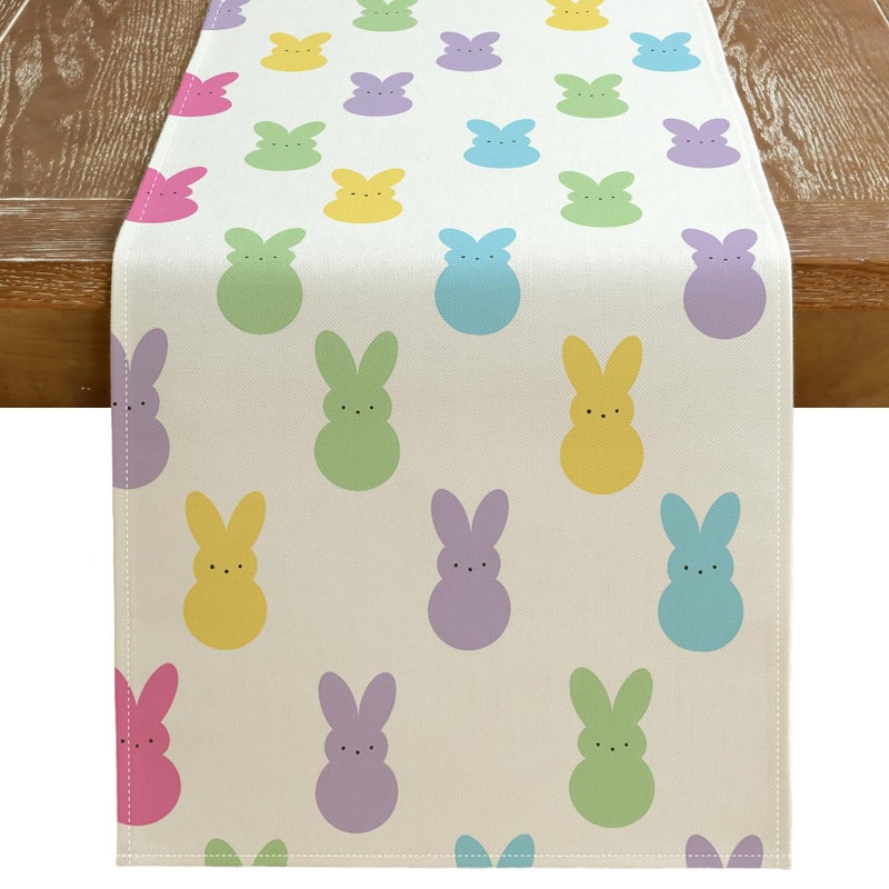 GEEORY Easter Table Runner 13 x 72 Inch, Colorful Bunny Decorative Farmhouse Rustic Holiday Spring Table Decoration for Kitchen Dinning, Indoor Outdoor Dinner Party DÃ©cor - Image 1