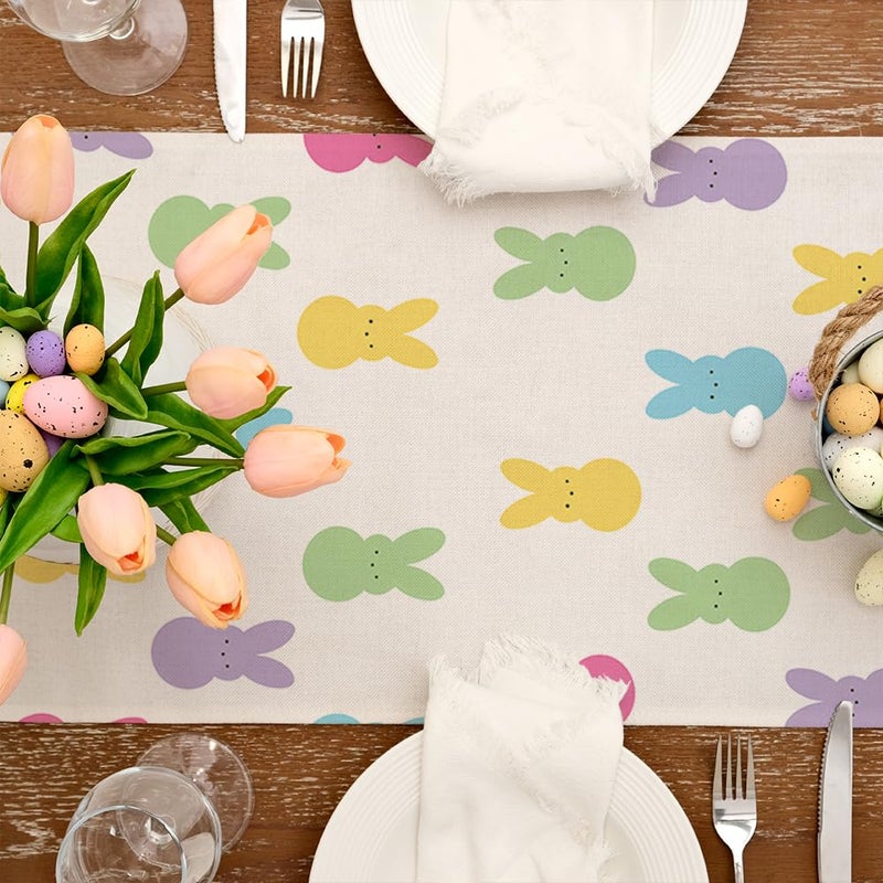 GEEORY Easter Table Runner 13 x 72 Inch, Colorful Bunny Decorative Farmhouse Rustic Holiday Spring Table Decoration for Kitchen Dinning, Indoor Outdoor Dinner Party DÃ©cor - Image 4