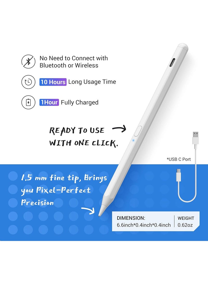 قلم لمس بتقنية رفض راحة اليد بحساسية الميل لجهاز ابل ايباد 2018 وما بعده الجيل 6 7 8 9 10 برو 11 12.9 3 4 5 اير و4 و5 ميني و6 رقمي للكتابة والرسم بدقة، أبيض - Image 4