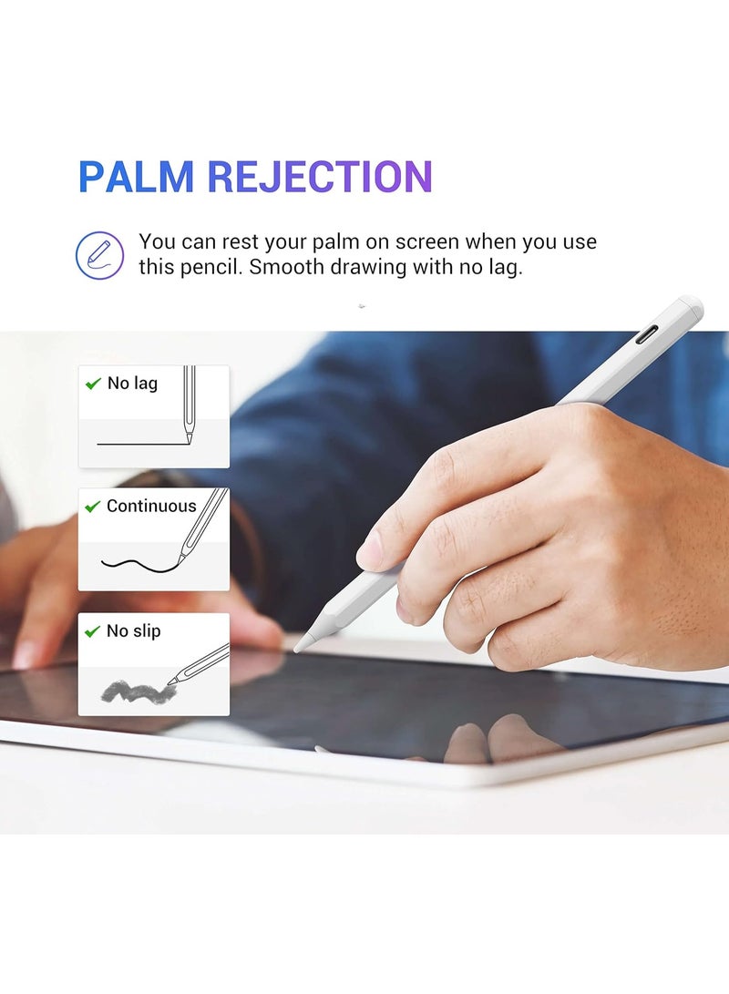 قلم لمس بتقنية رفض راحة اليد بحساسية الميل لجهاز ابل ايباد 2018 وما بعده الجيل 6 7 8 9 10 برو 11 12.9 3 4 5 اير و4 و5 ميني و6 رقمي للكتابة والرسم بدقة، أبيض - Image 5