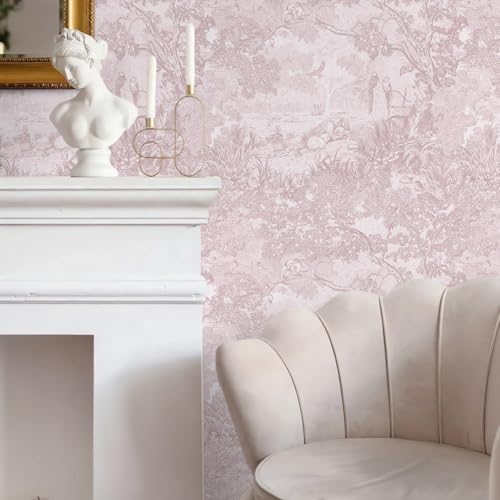 Ismoon Pink Peel and Stick Wallpaper Neutral Wall Paper 173in656ft Vintage Removable SelfAdhesive Wallpaper Animals Jungle Contact Paper for Cabinets Bathroom Walls Covering Vinyl Roll - Image 3