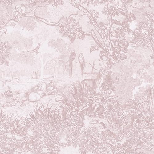 Ismoon Pink Peel and Stick Wallpaper Neutral Wall Paper 173in656ft Vintage Removable SelfAdhesive Wallpaper Animals Jungle Contact Paper for Cabinets Bathroom Walls Covering Vinyl Roll - Image 1