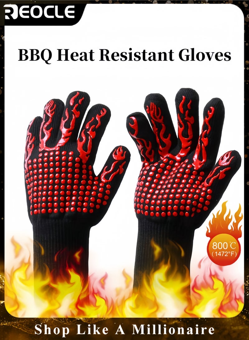 REOCLE BBQ Heat Resistant Gloves Long Silicone knitted Gloves Oven Gloves 800°F Heat Resistant Gloves Non-Slip Gloves Sweat Absorption Gloves for Baking & Grilling & Cooking  - Image 1