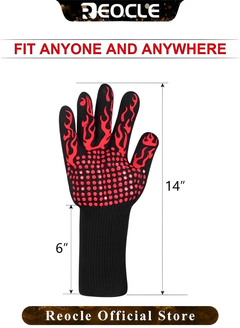 REOCLE BBQ Heat Resistant Gloves Long Silicone knitted Gloves Oven Gloves 800°F Heat Resistant Gloves Non-Slip Gloves Sweat Absorption Gloves for Baking & Grilling & Cooking  - Image 2