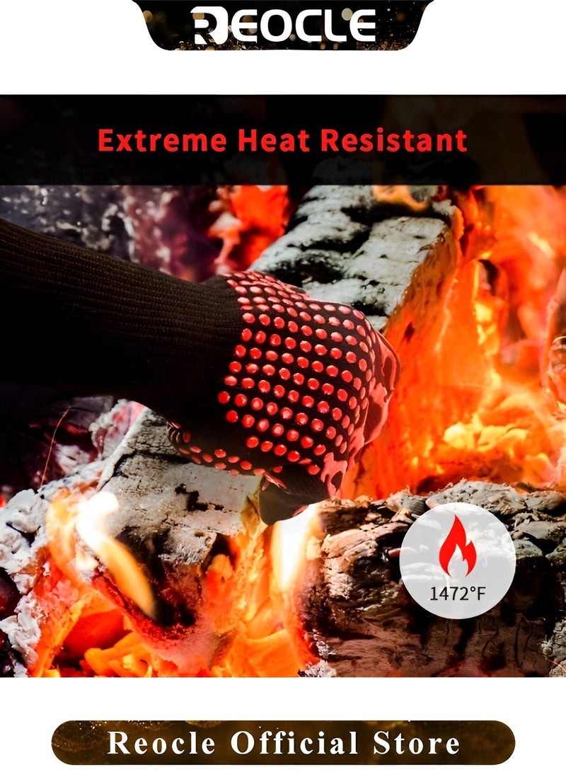 REOCLE BBQ Heat Resistant Gloves Long Silicone knitted Gloves Oven Gloves 800°F Heat Resistant Gloves Non-Slip Gloves Sweat Absorption Gloves for Baking & Grilling & Cooking  - Image 5