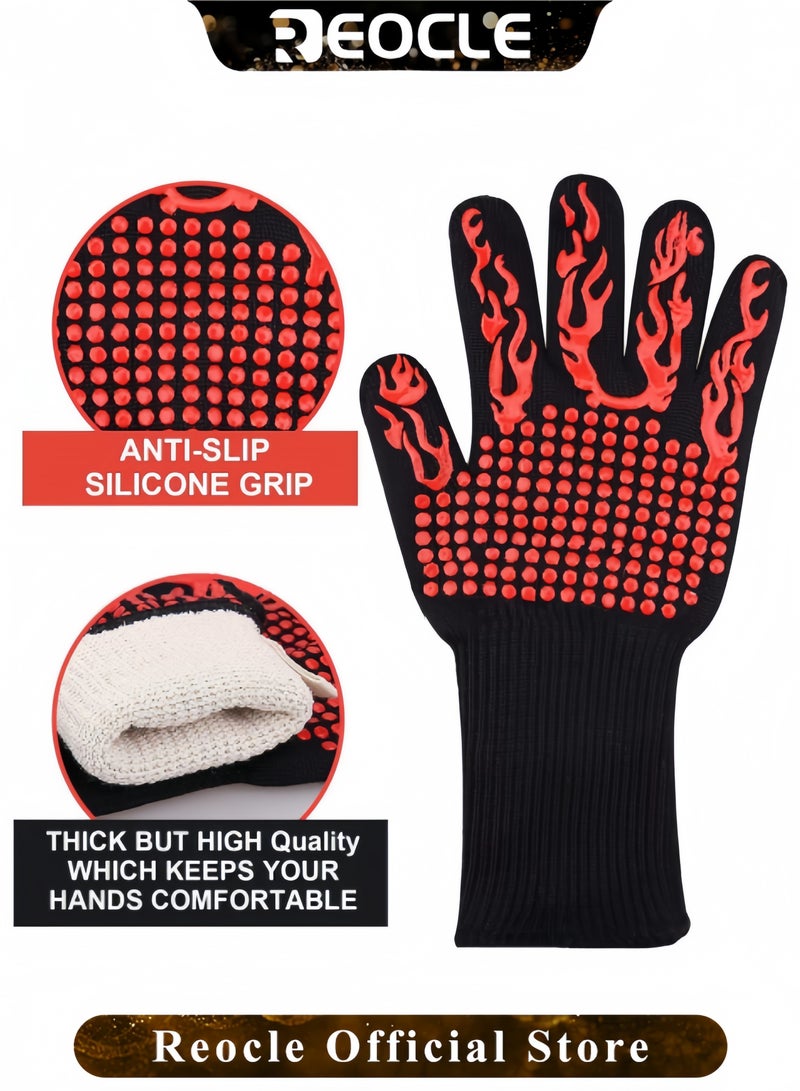 REOCLE BBQ Heat Resistant Gloves Long Silicone knitted Gloves Oven Gloves 800°F Heat Resistant Gloves Non-Slip Gloves Sweat Absorption Gloves for Baking & Grilling & Cooking  - Image 4