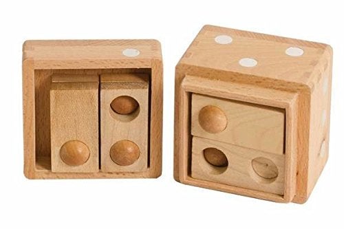 CHH 6134 1 Inch Wooden 3D Hole and Balls Dice Box Puzzle Light Beige