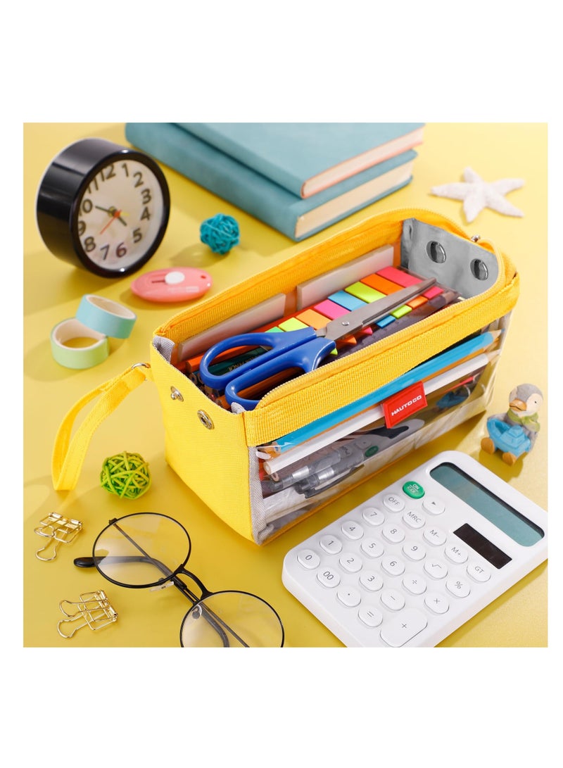 Excefore Big Capacity Pencil Pen Case, Large Pencil Pouch Clear Pen Bag, Portable Stationery Organizer, for College Teens Girls Back to School Supplies (Yellow) - Image 4