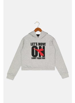 DIADORA Toddlers Girl Graphic Print Hoodie, Heather Grey  - Image 1
