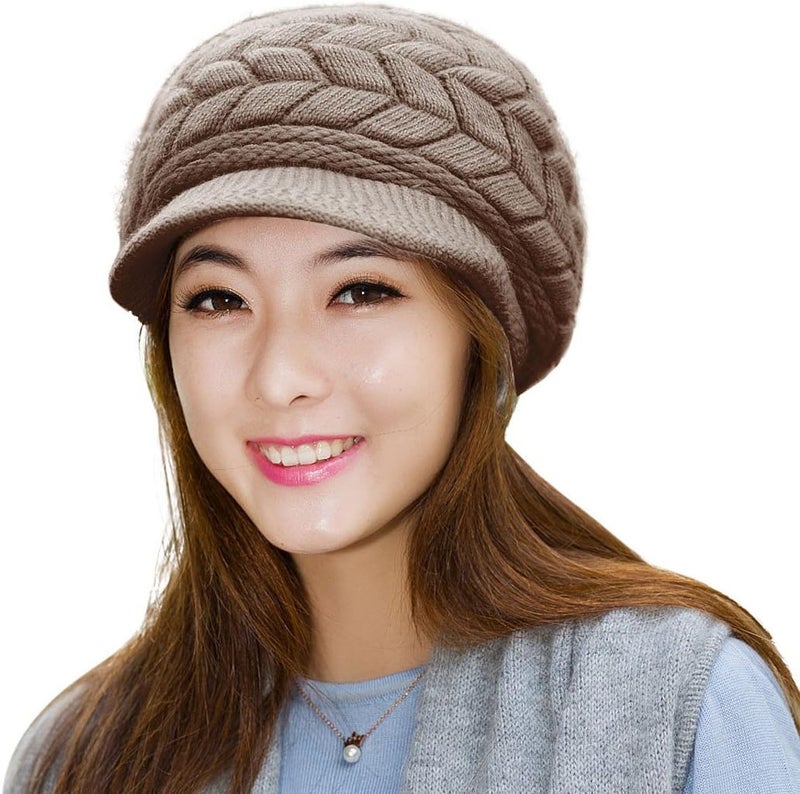 HINDAWI Women Winter Warm Knit Hat Wool Snow Ski Caps with Visor - Image 1