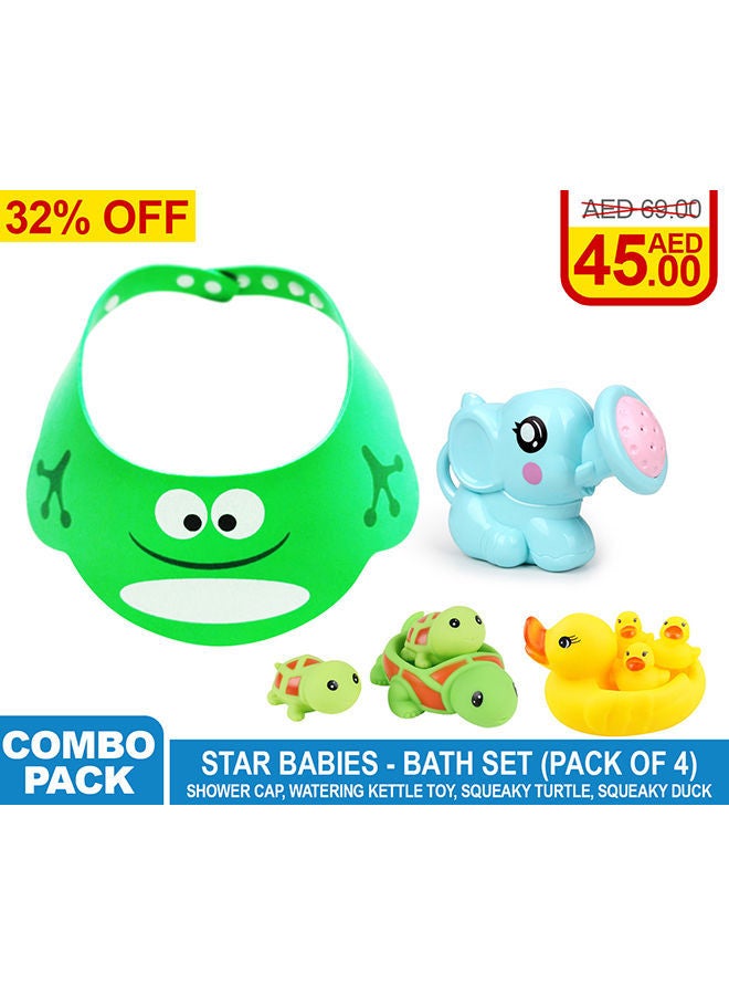 NIBEMINENT Bath Toy Set Of 4 (Shower Cap With Watering Kettle And Turtle + Duck - Image 2