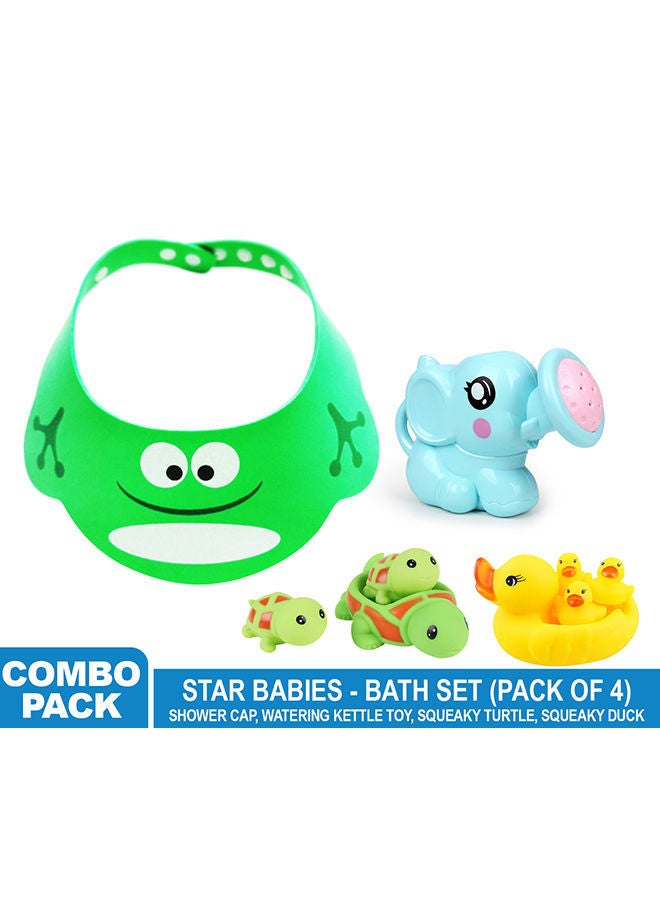 NIBEMINENT Bath Toy Set Of 4 (Shower Cap With Watering Kettle And Turtle + Duck - Image 3