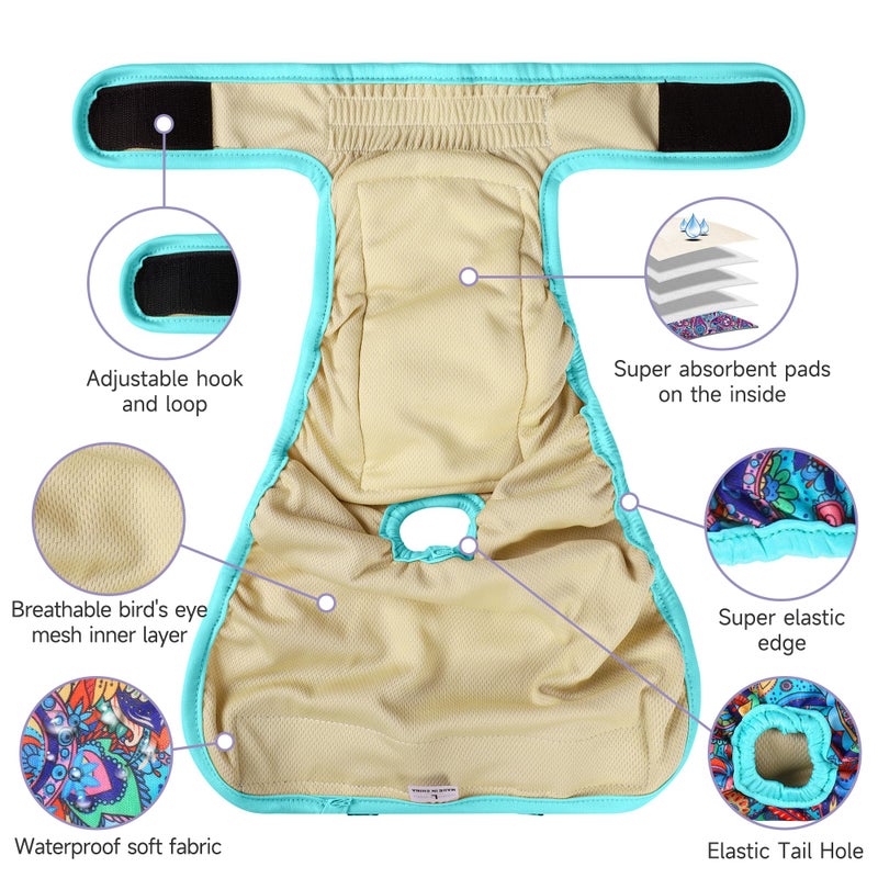 Langsprit Washable Female Dog Diapers (4 Pack+1 Suspenders), Reusable Female Girl Doggy Doggie Puppy Wraps Panties Belly Band for Pet Heat Period Pooping Peeing Potty Training Incontinence Marking Flower Small - Image 5