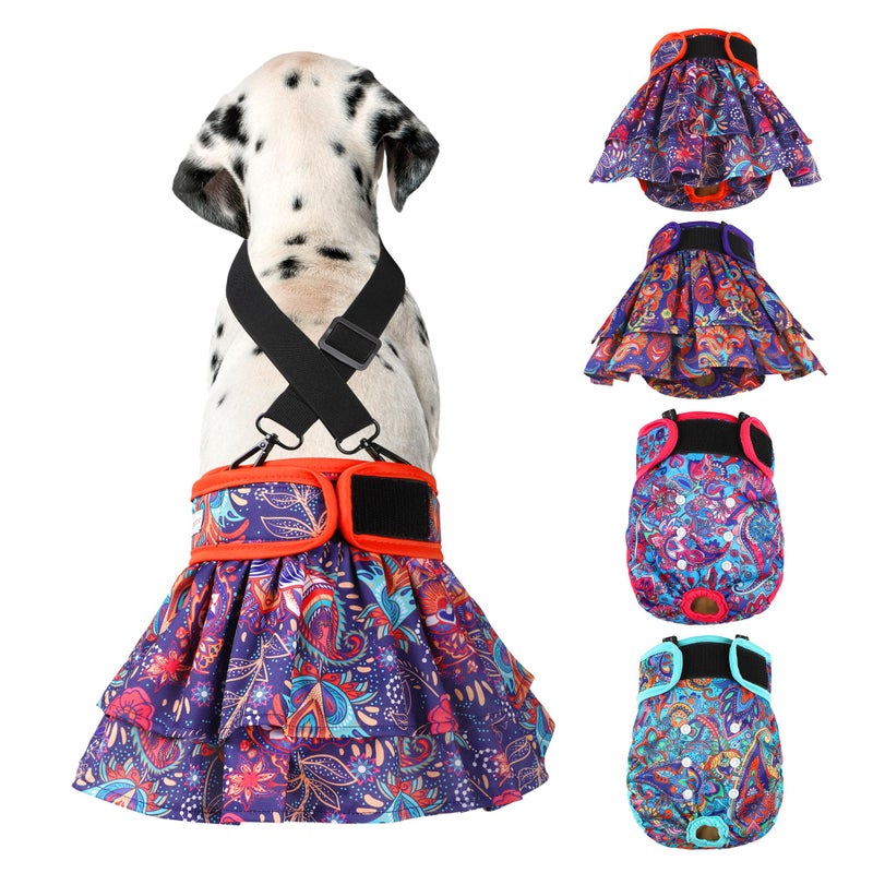 Langsprit Washable Female Dog Diapers (4 Pack+1 Suspenders), Reusable Female Girl Doggy Doggie Puppy Wraps Panties Belly Band for Pet Heat Period Pooping Peeing Potty Training Incontinence Marking Flower Small - Image 1