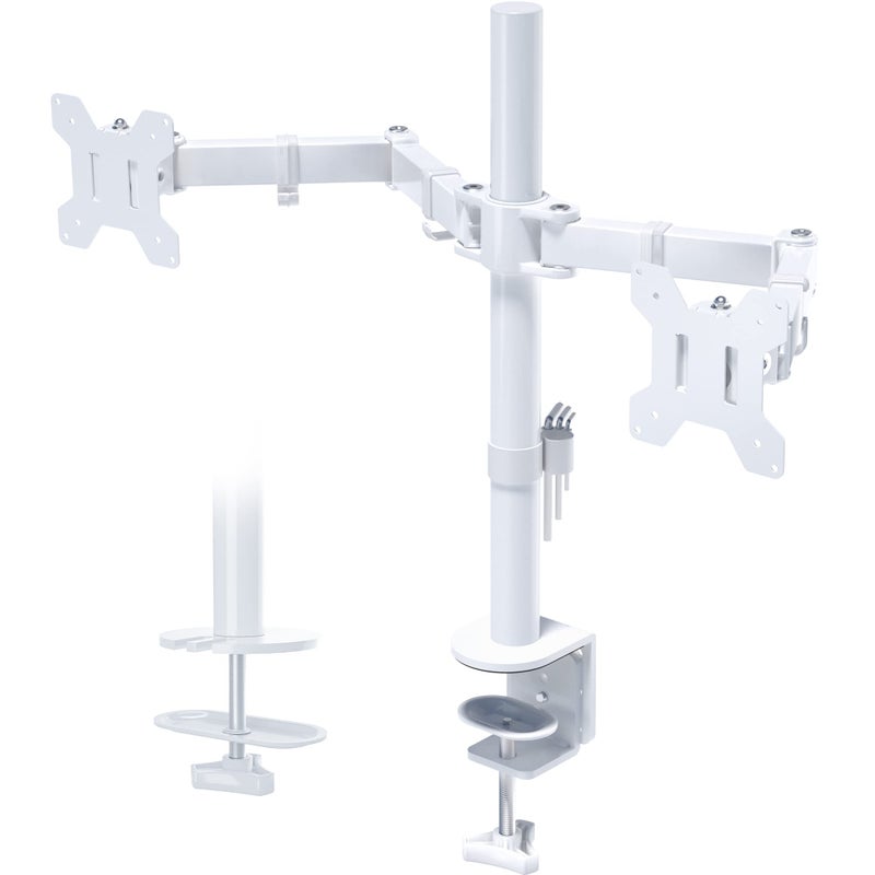 BONTEC Dual Monitor Stand for 13-27 inch Screens, Ergonomic Desks Mount, Height Adjustable Arm Bracket Tilt 90° Swivel 180° Rotate 360°, VESA 75/100 White - Image 1