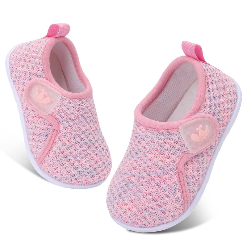 FEETCITY Baby Sneakers Boys Girls Slip On Shoes First Walking Crib Shoes Pink Purple - Image 1