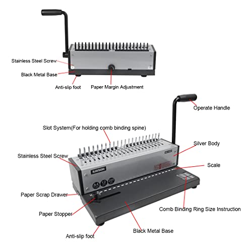 Rayson SD-1201 Binding Machine Punching and Binding with Combs Set - 21 Hole/ 200 Sheets Paper Comb Binder - Image 2