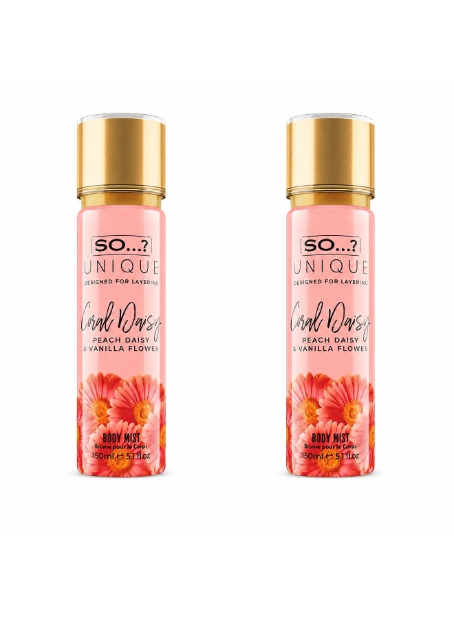 So..? SO…? Unique Coral Daisy Body Mist for Women, Fruity & Gourmand Long-Lasting Fragrance Spray, Wear Alone or Layer with Other Scents, Perfume Gift for Women & Teen Girls, 150ml, Pack of 2 - Image 1