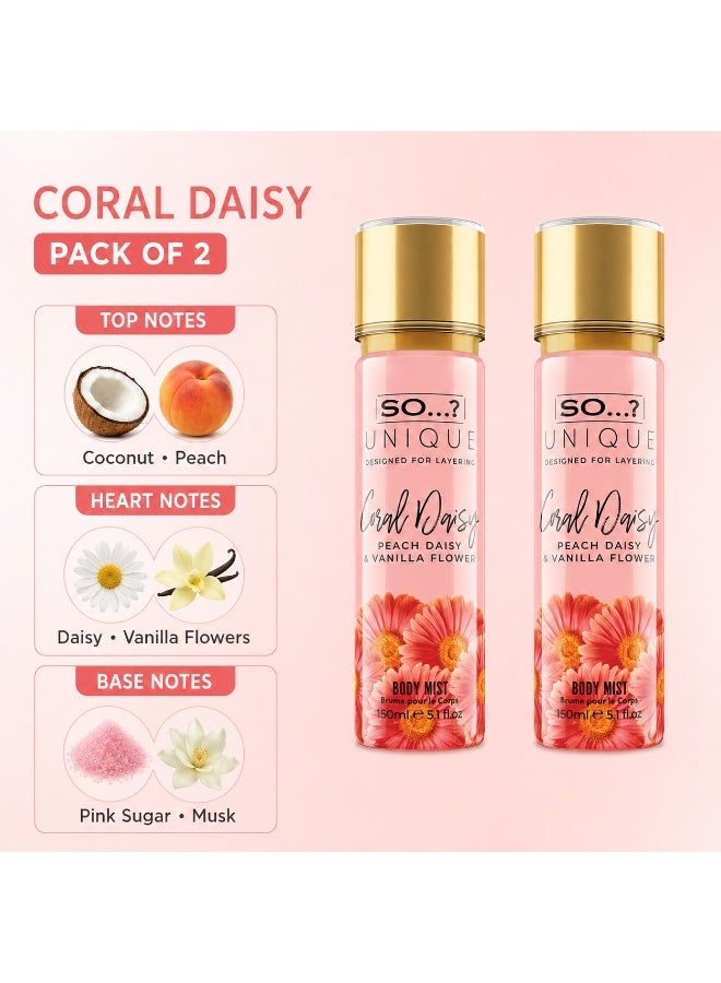So..? SO…? Unique Coral Daisy Body Mist for Women, Fruity & Gourmand Long-Lasting Fragrance Spray, Wear Alone or Layer with Other Scents, Perfume Gift for Women & Teen Girls, 150ml, Pack of 2 - Image 2