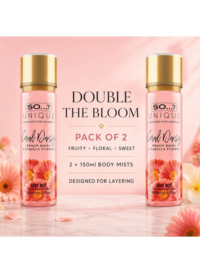 So..? SO…? Unique Coral Daisy Body Mist for Women, Fruity & Gourmand Long-Lasting Fragrance Spray, Wear Alone or Layer with Other Scents, Perfume Gift for Women & Teen Girls, 150ml, Pack of 2 - Image 3