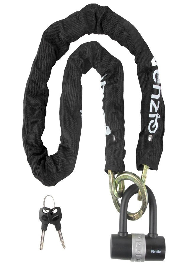 Venzio Heavy Duty 10mm Bike Chain with 12mm U Lock,4ft Hardened Steel Anti Theft Chain Combo with 2 Keys, Motorcycle & Scooter Lock with Protective Cover - Image 1