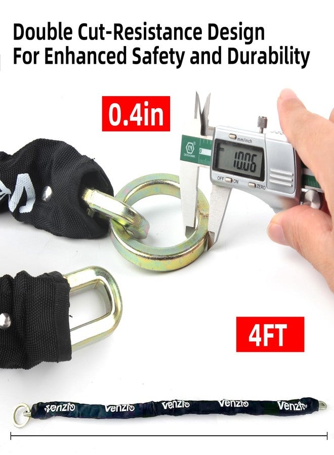 Venzio Heavy Duty 10mm Bike Chain with 12mm U Lock,4ft Hardened Steel Anti Theft Chain Combo with 2 Keys, Motorcycle & Scooter Lock with Protective Cover - Image 3