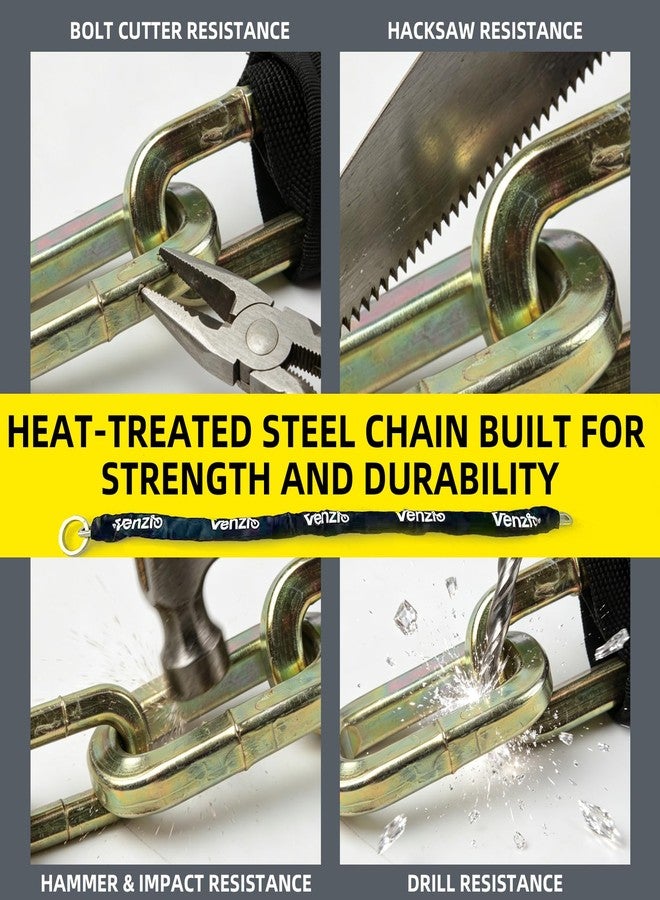Venzio Heavy Duty 10mm Bike Chain with 12mm U Lock,4ft Hardened Steel Anti Theft Chain Combo with 2 Keys, Motorcycle & Scooter Lock with Protective Cover - Image 4